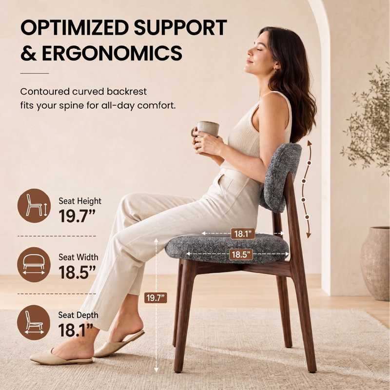 Upholstered Dining Chairs, Solid Oak Frame, Modern Dining Side Chair, 6, Dark Grey + Walnut
