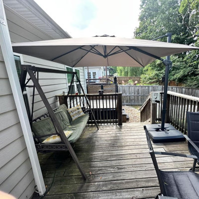 9' Square Cantilever Beige Umbrella with Fade Resistance Recycled Fabric and 360-degree Rotation