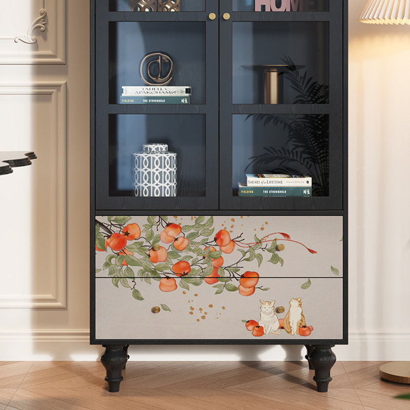 Solid Wood Glass Display Cabinet with Drawers