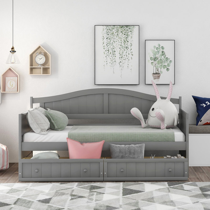 Lit de jour simple en bois avec 2 tiroirs, aucun sommier nécessaire