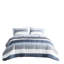 Literie Queen Size avec couette à rayures - Draps doux et luxueux gris, marine et bleu pour une chambre moderne