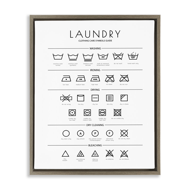 «Minimal Laundry Nettoyage Symbols Grain» par Martina Pavlova, H 21 po x l 17 po, Cadre flottant orme Montalcino
