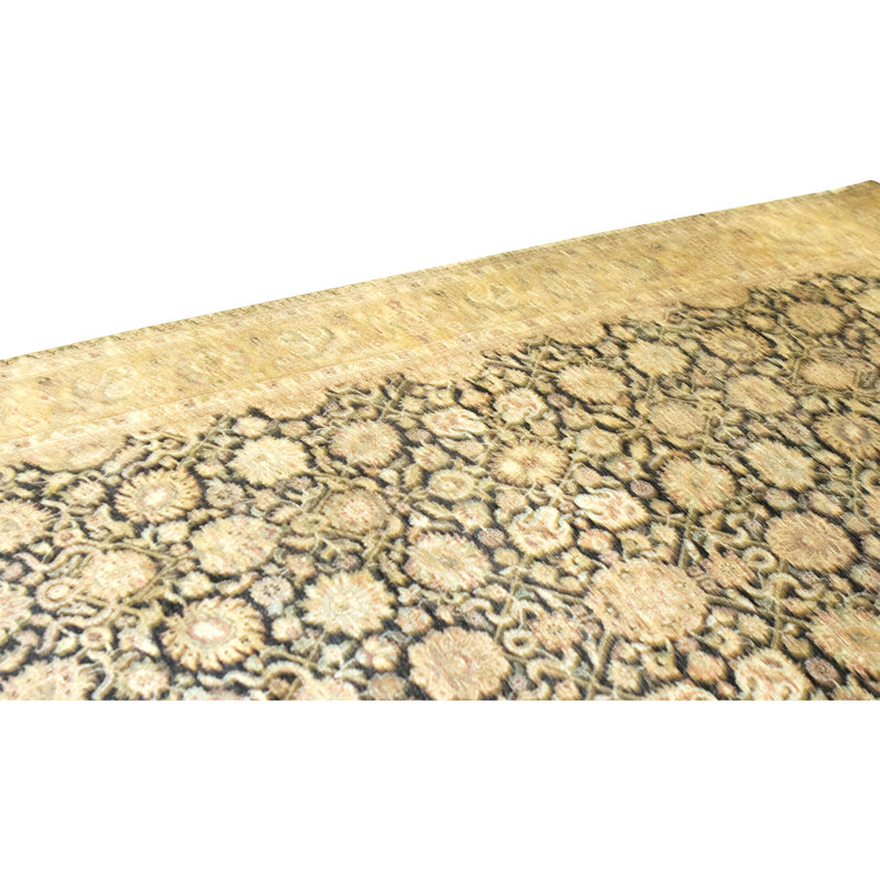 Tapis noir et doré de haute qualité noué à la main