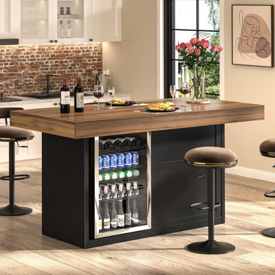 Table à hauteur de bar avec espace pour réfrigérateur, table de pub à hauteur de comptoir H 41,1 po, bar de cuisine avec rangement pour salle à manger ou sous-sol