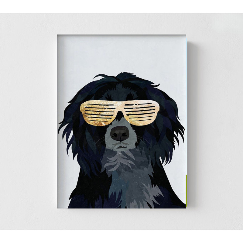 «Hiphop Cockerspaniel» par Sarah Manovski, reproduction d'art de cocker, verres à décor doré, idée d'art Hip Hop, joli chien