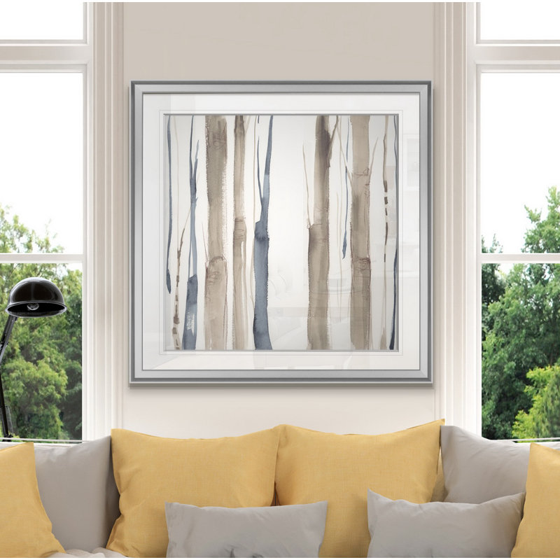 « duo tone treess ii », peinture, Encadrement argenté, H 28 po x l 28 po x P 1,5 po