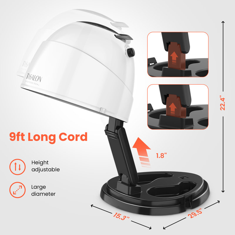 1875W Tabletop Ionic Hooded Hair Dryer with Storage Space, Black/White
