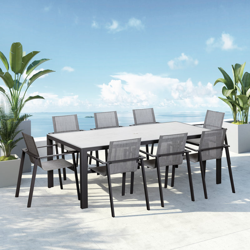 Lift Outdoor 9 - Piece Dining Set, Black Chair / Black Carbon Table