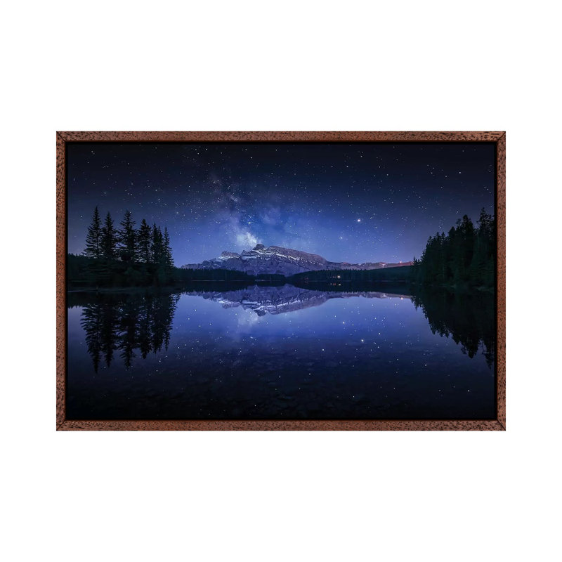 Perfect Two Jack Lake Reflection 1 Piece Painting on Canvas, 45.72cm H x 66.04cm W x 3.81cm D, Brown Framed