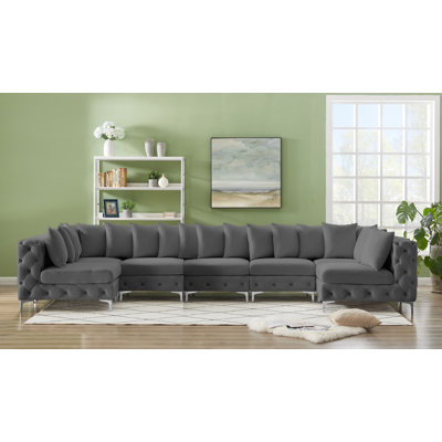 168" Wide Velvet Reversible Modular Corner Sectional