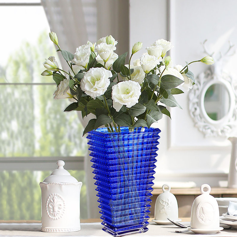Vase à fleurs en cristal, vases à fleurs en verre pour le salon, la chambre à coucher, la cuisine, la table à manger, Bleu