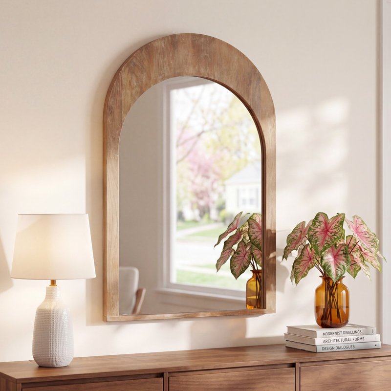 Vixe Solid Wood Mirror, 48" x 30", Light Brown