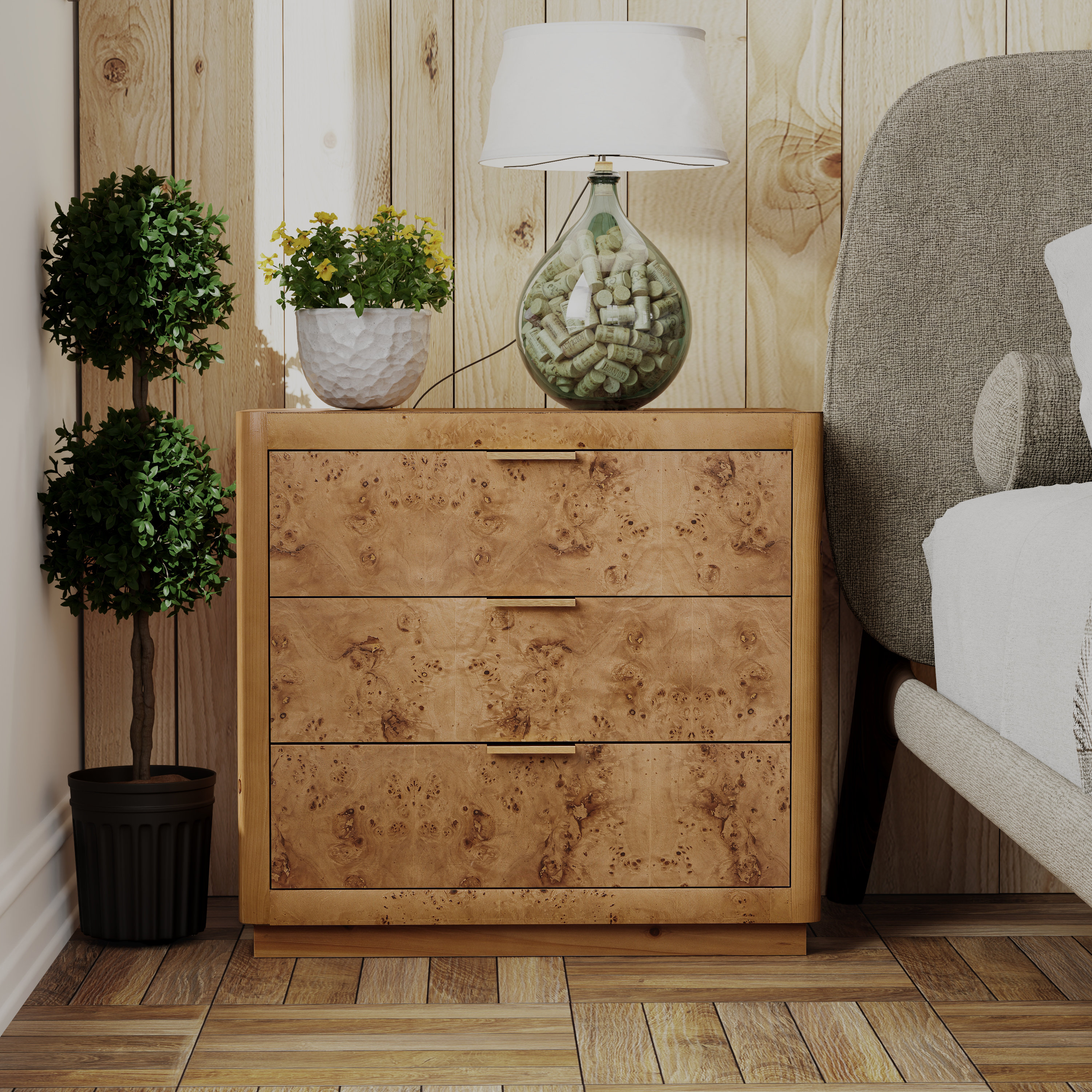 Langley Street® Manish Fully Assembled Rustic Farmhouseburl Finish 3 Drawer Nightstand Dresser | Wayfair