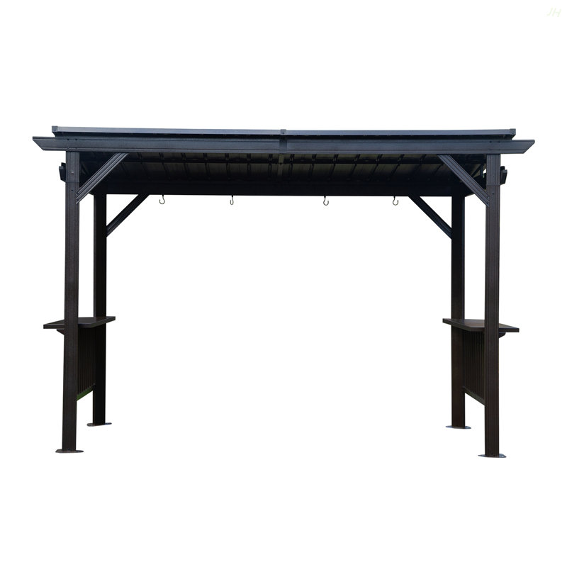 6.5X12ft Hardtop Grill Gazebo, Outdoor BBQ Gazebo With 2 Side Shelves And Sloping Galvanized Steel Roof, Metal Permanent Grill Canopy With Ceiling Hooks For Patio, Lawn, Backyard, Deck, Gray