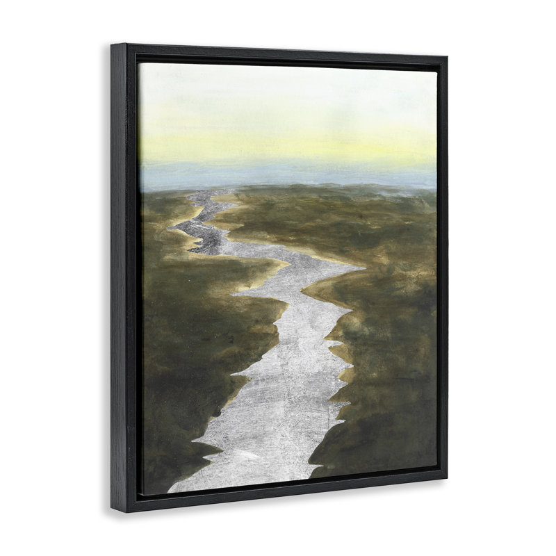 «Silver River Landscape», art par Michael Willett, Cadre flottant noir de jais, H 21 po x l 17 po