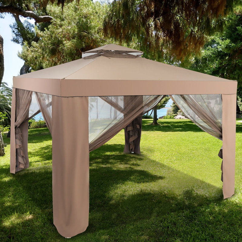 Shelter Garden Lawn 10 Ft. W x 10 Ft. D Steel Patio Gazebo, Coffee