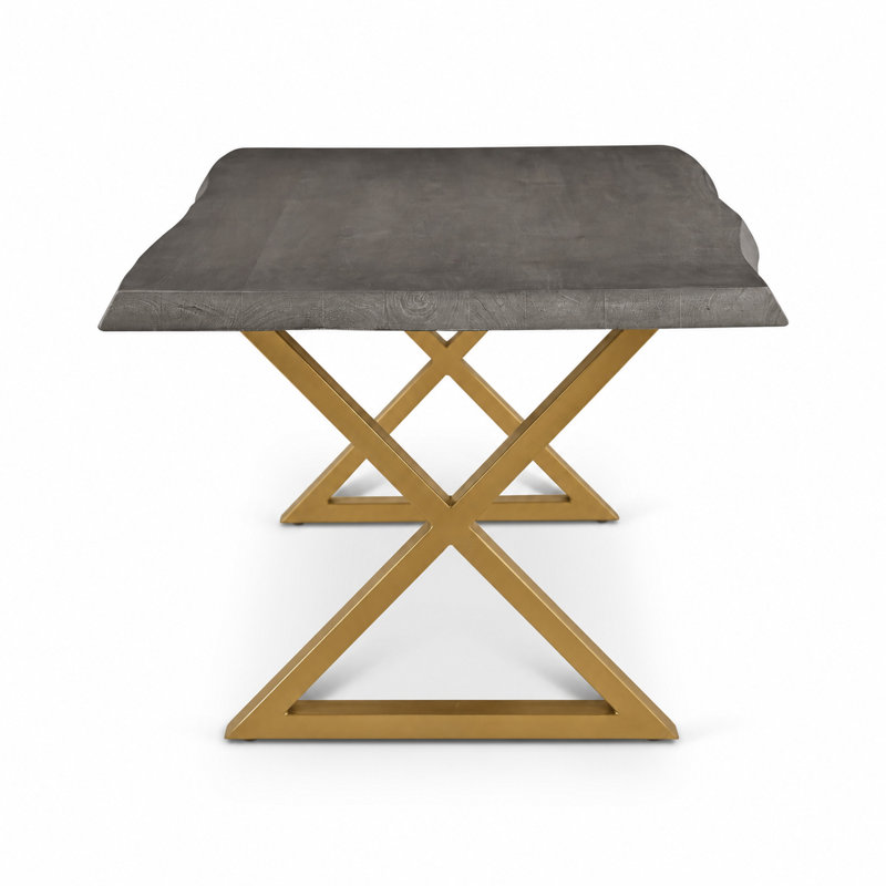 Brooks X Base Dining Table, 29.75"H x 79"L x 40"W, Sandblasted Gray, Brass