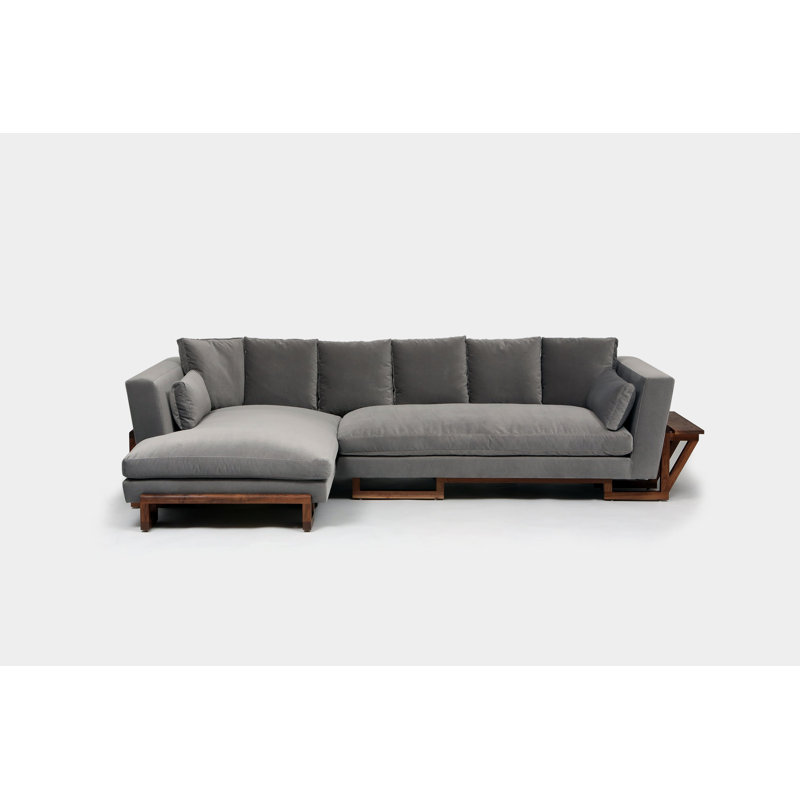 LRG Upholstered L-Shaped Sectional Left Hand Facing, Right Side Tray, Solid Walnut, Bramble