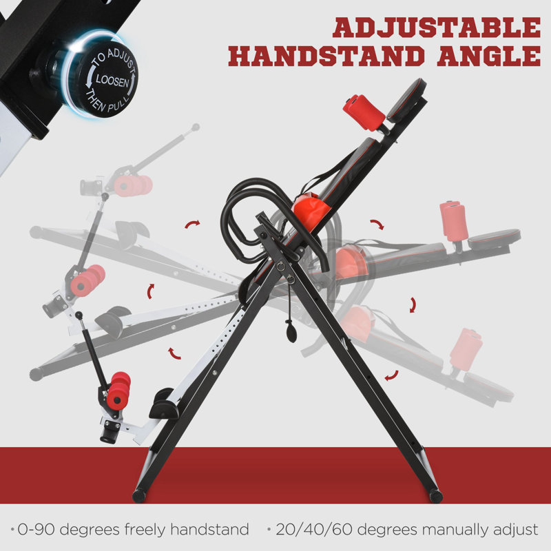 HOMCOM Gravity Inversion Table w/ Safety Belt Adjustable Hand Stand Red