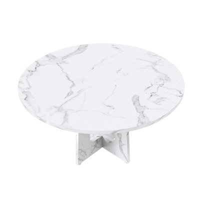 47" Round Dining Table for 4-6, Modern Farmhouse MDF Kitchen Table with 4-Panel Top, Multi-Purpose Table for Dining Room, Kitchen & Small Spaces