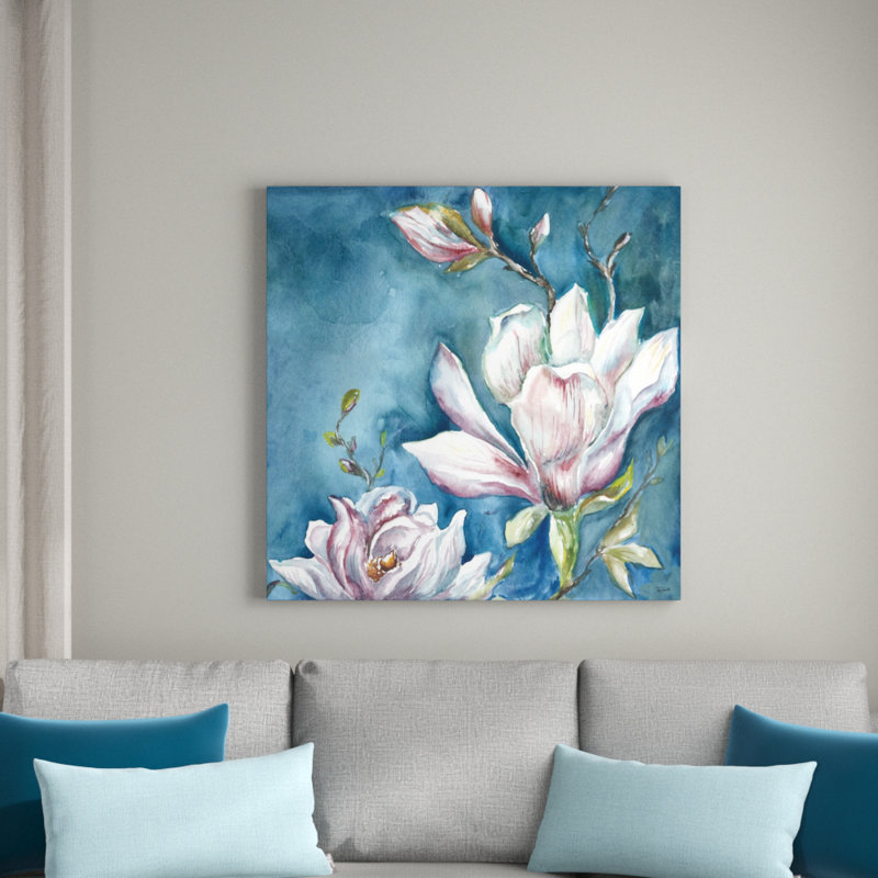 Magnolia On Blue by Tre Sorelle Studios - Wrapped Canvas Print, 91.44cm H x 91.44cm W