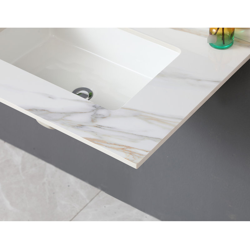 Comptoir de salle de bain 31 po - Blanc, lavabo rectangulaire et dosseret 4 po avec veines blanches incluses