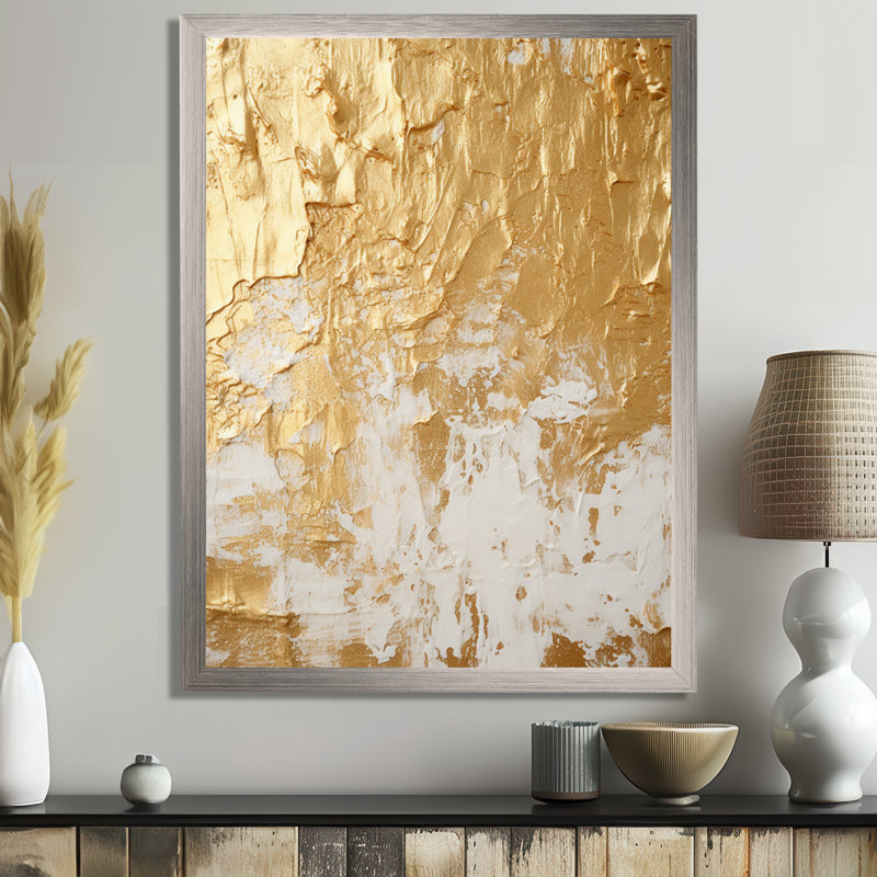 Gentle Abundance Retro Gold Abstract I - Peinture abstraite, art mural, H 44 po x l 34 po x P 1,5 po, Cadre flottant doré