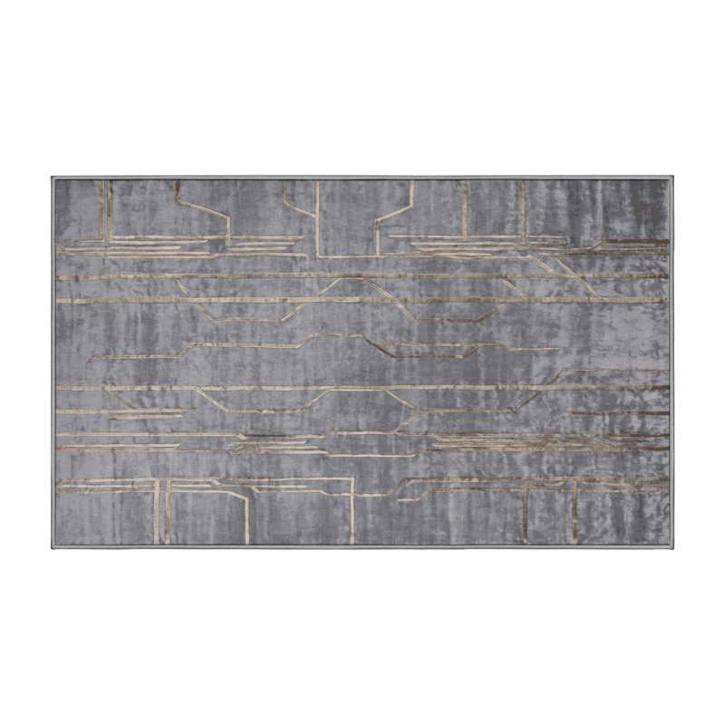 Machine Washable Gray Area Rug, Rectangle 4' x 6'