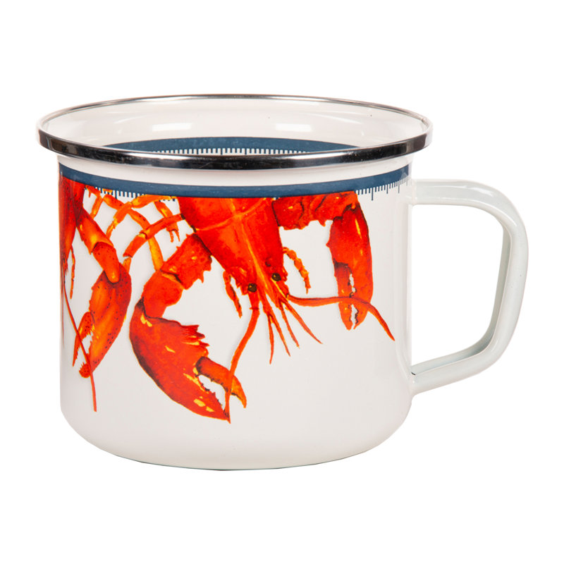 Golden Rabbit Enamelware Lobster 24 Oz. Grande Mugs, Set of 4