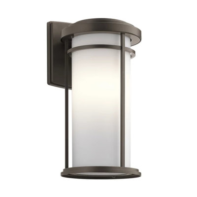 Grande applique murale d'extérieur 1 lumière h 20 "à finition noire avec abat-jour en verre opale satiné gravé Toman
