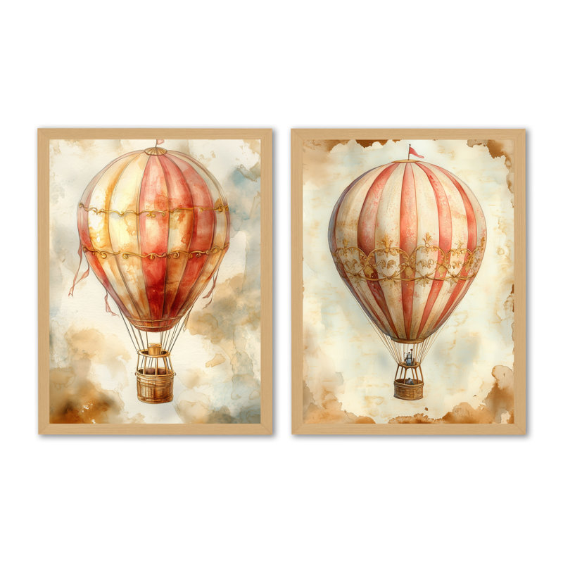 Ballon au-dessus des nuages ​​du matin I - Ensemble de 2 impressions sur toile représentant une montgolfière, 32" H x 48" W