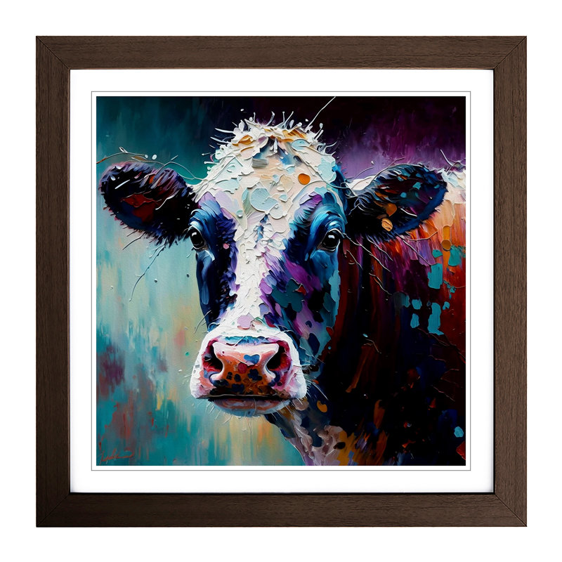 Cow Palette Knife Painting - Framed Print, Walnut