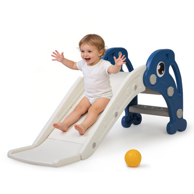 3 In 1 Toddler Slide, Baby Slide Plastic Climber Playset With Basketball Hoop And Ball, Indoor And Outdoor Playground For Kids
