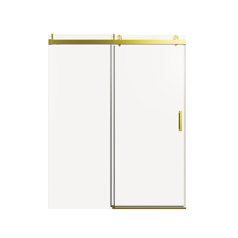 Frameless Single Sliding Soft Close Shower Door, Brushed Gold