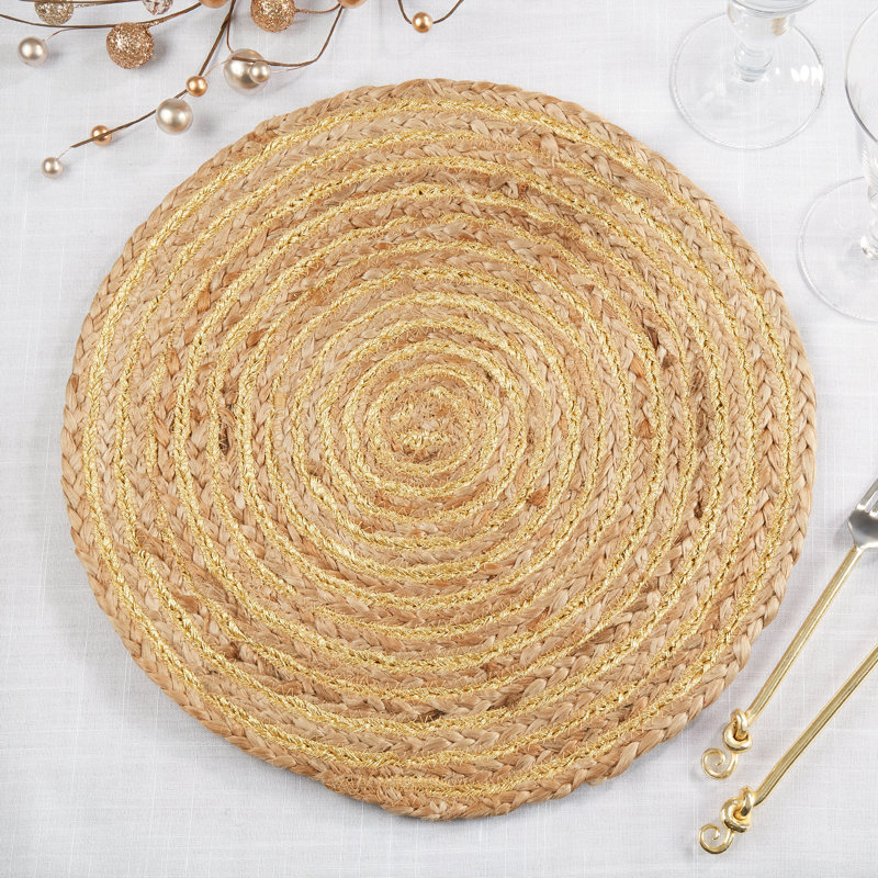 Gold Shimmer Spiral Jute Round Placemats, Set of 4