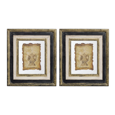Reproduction encadrée 13 x 15 po. Ajoutez une élégance rétro à votre décor. Cadre noir et doré antique, croquis détaillé sur parchemin. Idéal pour le salon, l'entrée, le bureau. Multicolore, reproduction de sculpture sur bois,