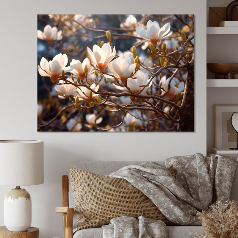 Paysage de magnolia blanc et rose V, H 12 po x l 20 po x P 1 po, Toile tendue