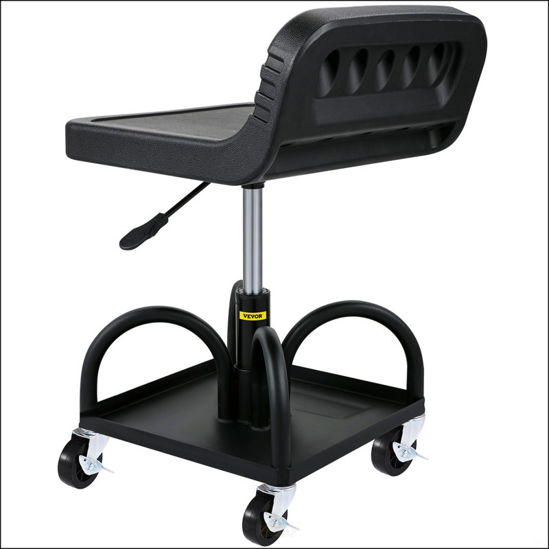 Tabouret de garage roulant à hauteur ajustable avec roulettes pivotantes à 360 degrés et plateau à outils, capacité de 300 lb pour les ateliers et la réparation automobile