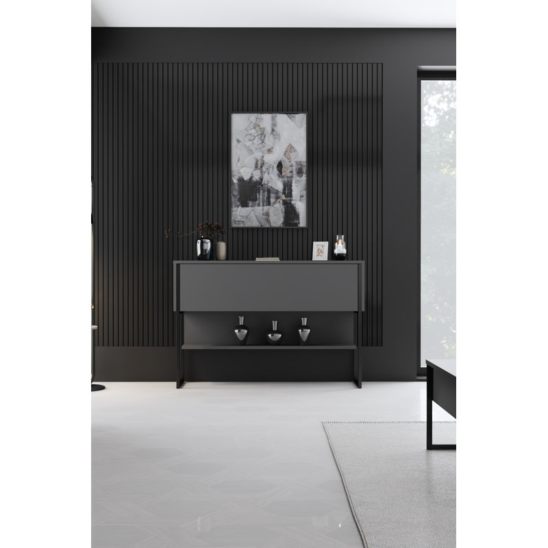 Commode industrielle moderne avec pieds en métal, noir et anthracite, 47,2 po x 31,5 po x 11,8 po | 100% panneau de particules enduit de mélamine, épaisseur: 0,7 pouce | Conception élégante, parfaite pour les chambres à coucher contemporaines et les espaces de vie