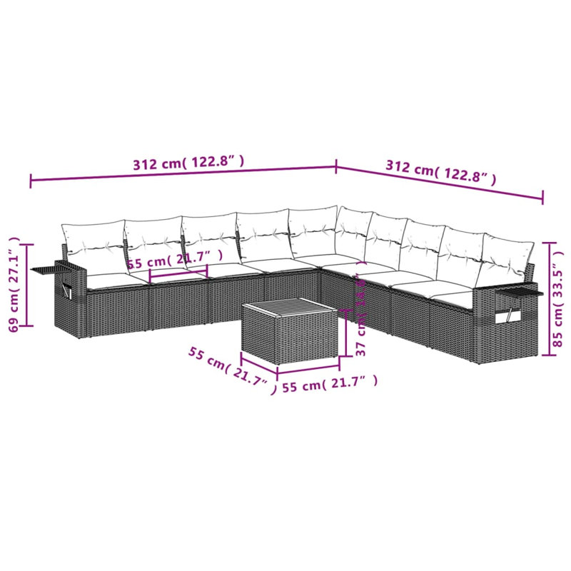 Ensemble de canapé de jardin Vidaxl gris