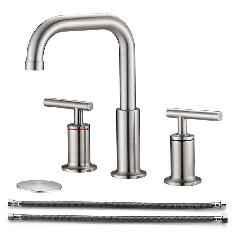 8 po Robinet de salle de bain à poignée double avec drain escamotable, Nickel brossé