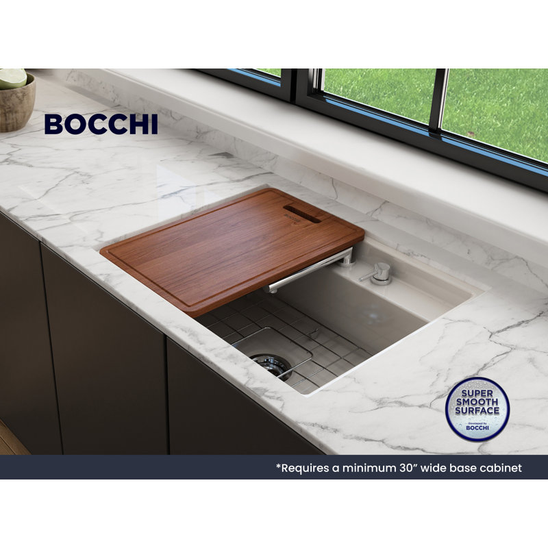 Baveno 27 in. L Dual Mount Single Basin Kitchen Sink, 3 hole, Biscuit