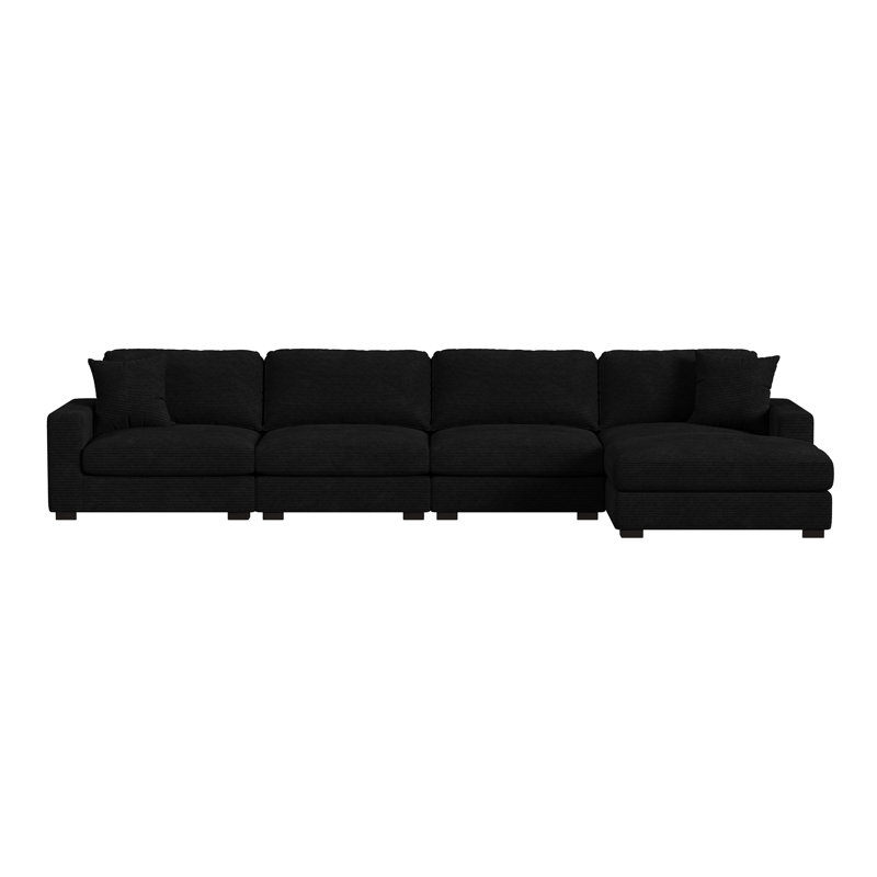 Ellerman 4PC Sectional Set With RHF Chaise In Steno Black, 36" H x 168" W x 66" D, Right Hand Facing