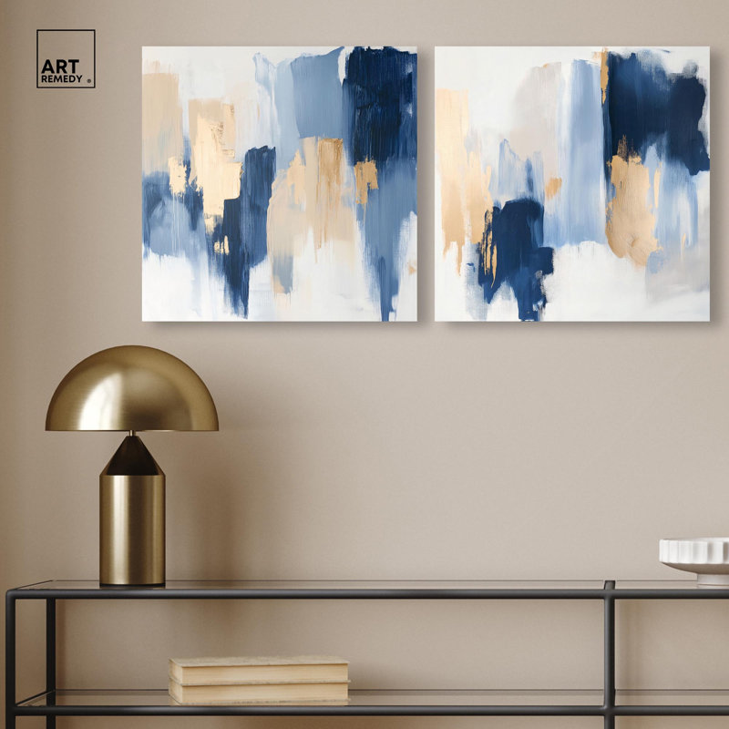 Soothing Depths Canvas Print Blue And Sage Wall Decor Set by Art Remedy, Black Frame, 12 x 12, 16" H x 16" W, Gallery Wrapped