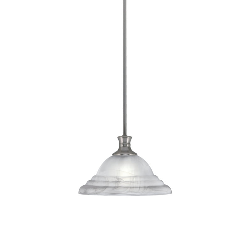 Luminaire suspendu suspendu avec tige en verre blanc albâtre de 12 po, Nickel brossé