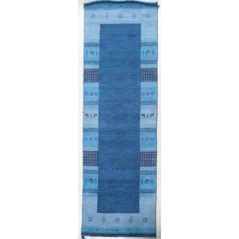 Handloomed Blue Gabbeh Tribal Wool Area Rug, 2' x 8'