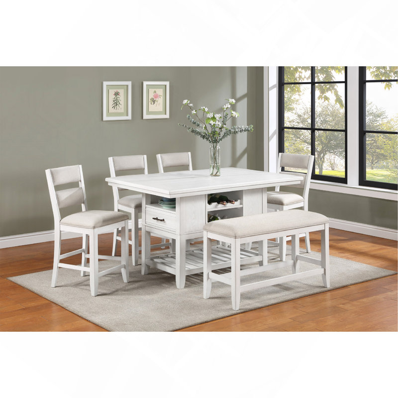 Ensemble de 2 pièces tabouret à hauteur de comptoir blanc, Beige, Blanc
