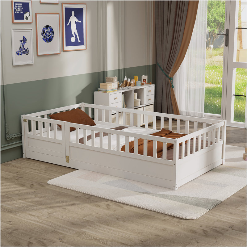 Etian Floor bed, integral construction with super high security barrier, door, children's floor bed frame, Montessori children's floor bed