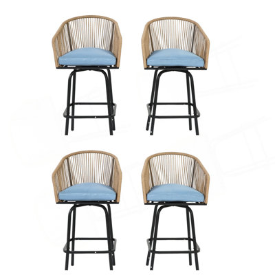 Ensemble de 4 tabourets de bar d'extérieur avec accoudoirs, 4 chaises de bar en rotin toutes saisons avec dossier, tabourets de bar en osier pour la cour, le jardin, la piscine, le balcon et la terrasse