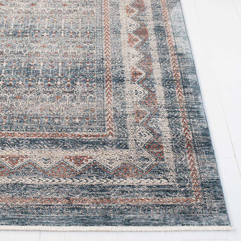 Tapis bleu marine / gris Southwestern, Rectangle 9 pi 8 po x 13 pi